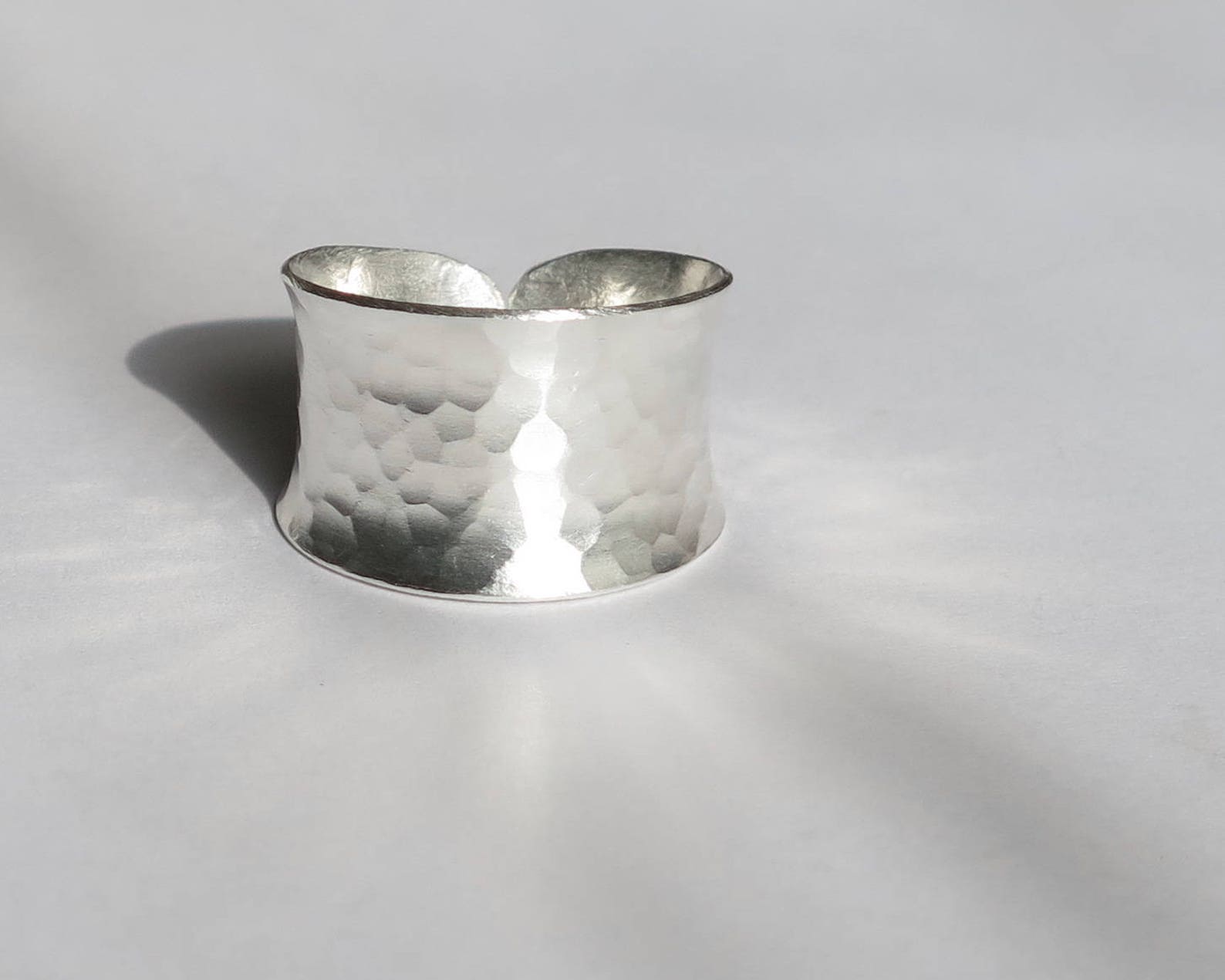 Hammered Sterling Silver Wide Band Ring, Handmade Shiny Silver Wrap ...