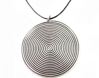 Sterling Silver Pendant Necklace, black Spiral on Disc Women's or Men's  3 sizes Pendant, HandmadeTribal Silver Pendant, Gift For Her or Him
