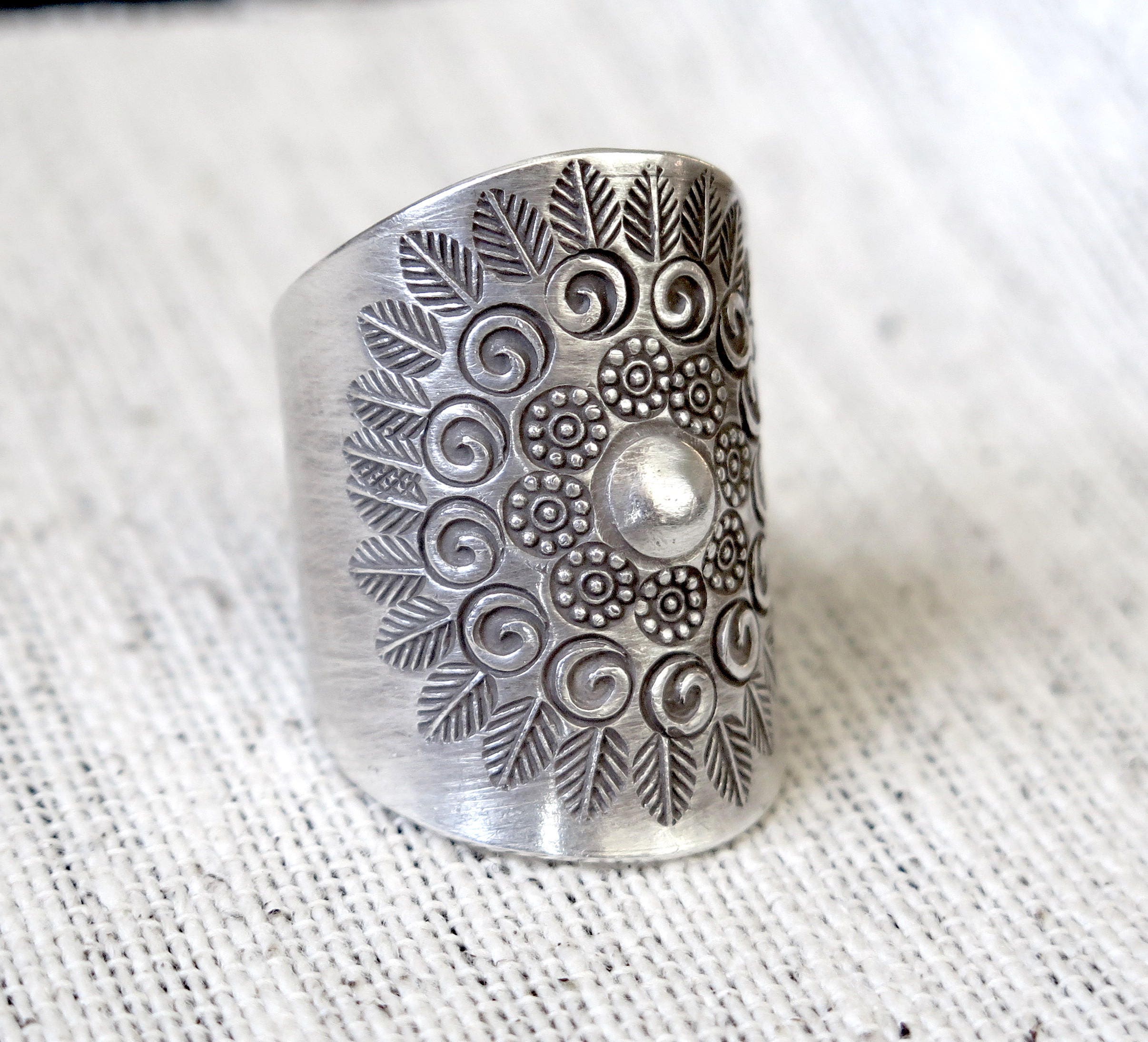 Boho Sterling Silver Mandala Wide Statement Ring Handmade | Etsy