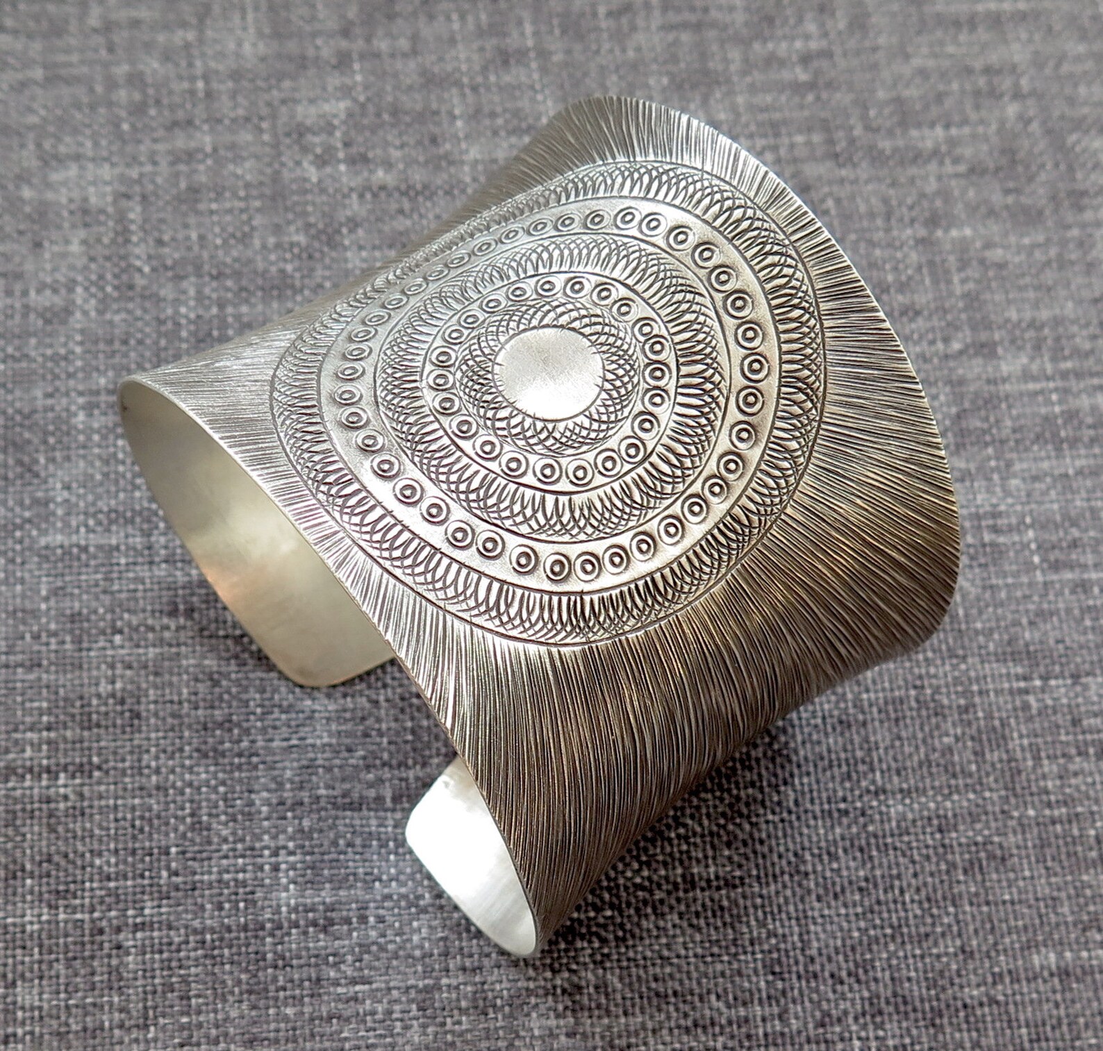 Sterling Silver Wide Boho Statement Cuff Bracelet Handmade Etsy