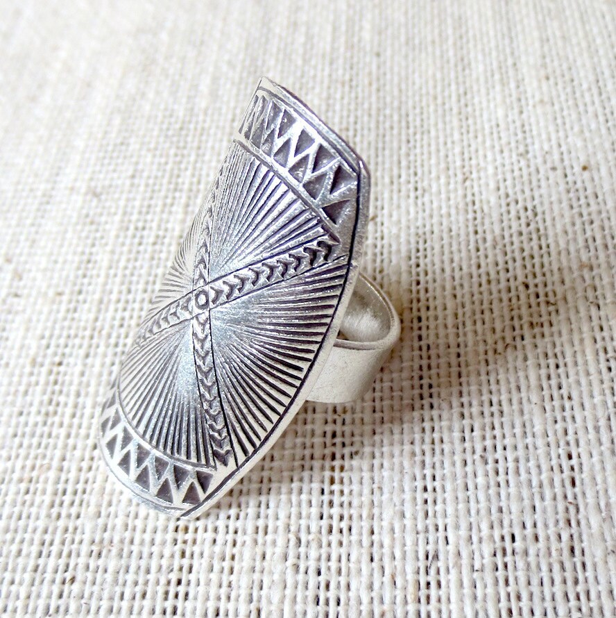 Sterling Silver Long Boho Statement Ring Handmade Tribal | Etsy