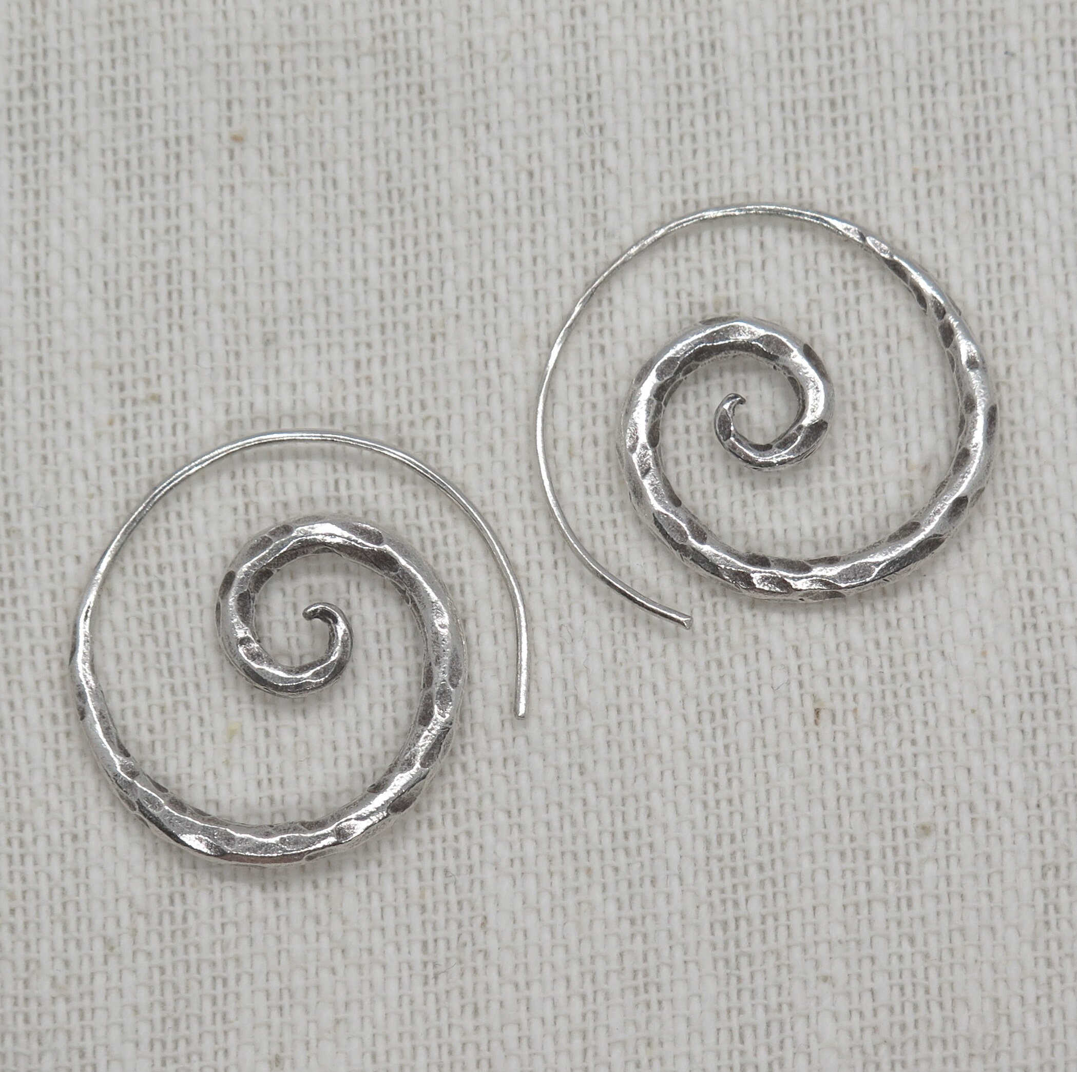 Sterling Silver Oxidized Hammered Spiral Boho Hoop Earring Etsy