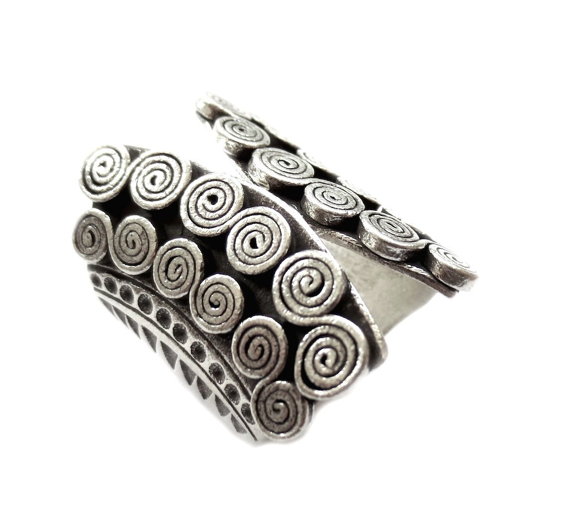 Handmade Sterling Silver Ethnic Tribal Statement Ring, Oxidized Silver ...
