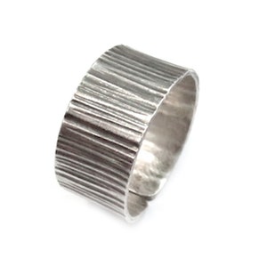 Sterling Silver Wide Band Ring, Handmade Hammered Rustic Tree Bark wide cuff Men or Women Ring, Nature Textured Silver, gift for Her or Him