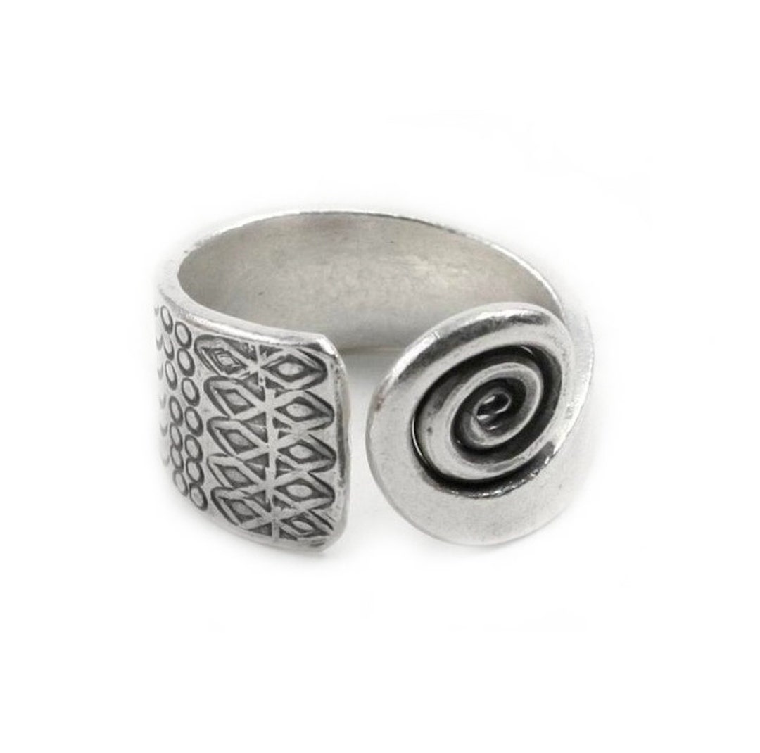 Handmade Sterling Silver Wide Band Wrap Ring, Engraved Rustic Tribal ...