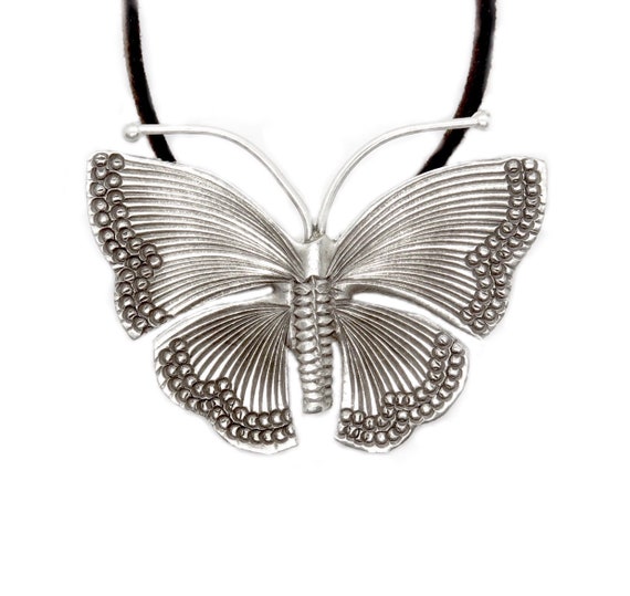 Sterling Silver Butterfly Boho Pendant Necklace, Hippie Gypsy Women or Men Pendant, Handmade Symbolic Vintage style, Gift for Her or Him