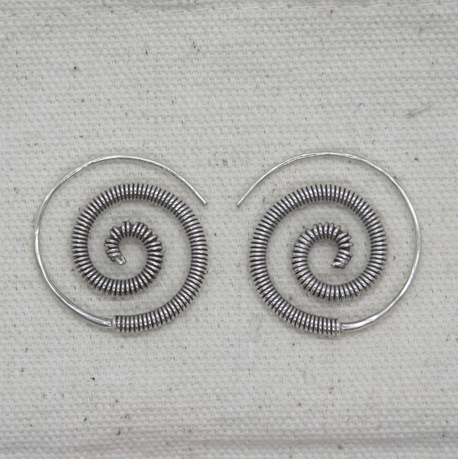 Sterling Silver Wire Spiral Hoop Earrings Handmade Tribal Etsy