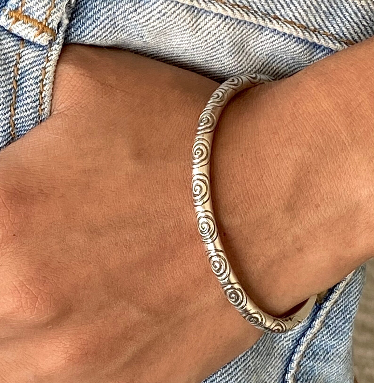 Sterling Silver Boho Cuff Bracelet Handmade Adjustable Thick Etsy