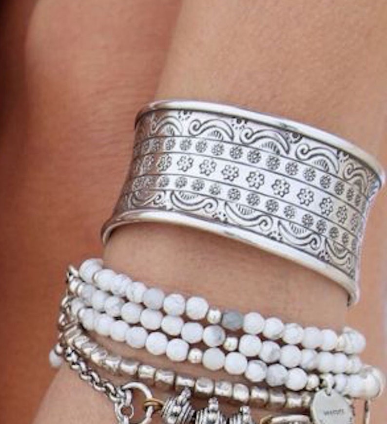 Sterling Silver Wide Boho Statement Cuff Bracelet With Etsy