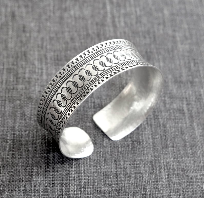 Sterling Silver Wide Cuff Bracelet Decorated With Geometric Etsy