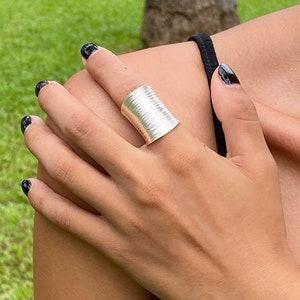 Sterling Silver Wide Band Statement Ring, Handmade Boho Long Adjustable ...