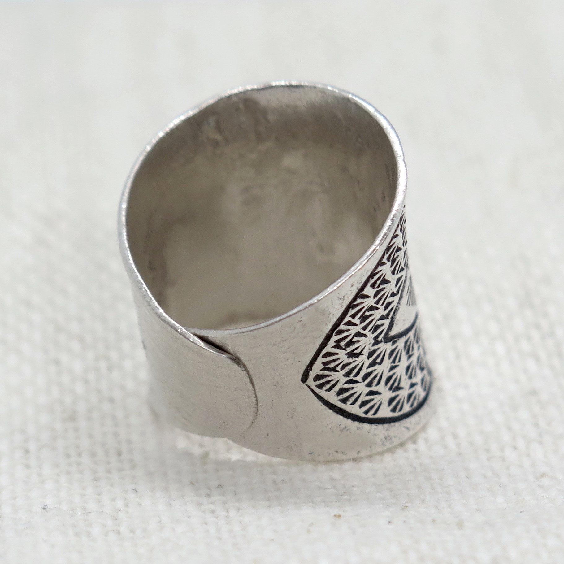 Sterling Silver Ethnic Boho Wide Band Ring, Handmade Geometric Engraved ...