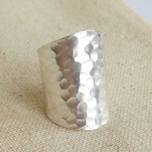 Hammered Shiny Sterling Silver Handmade Wide Band Ring, Boho Long Tube ...