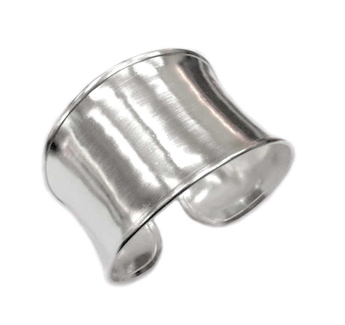Sterling Silver Wide Statement Cuff Bracelet Plain Semi Shiny | Etsy