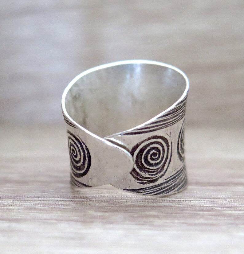 Sterling Silver Wide Band Ring, Handmade Boho Ethnic Tribal Engraved ...