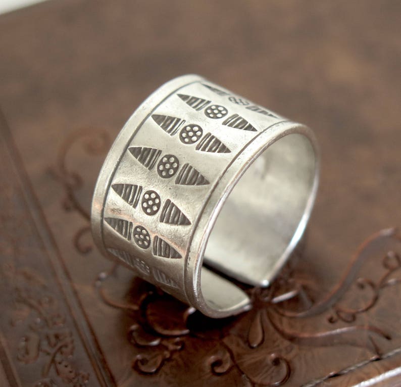 Sterling Silver Wide Band Ring, Boho Tribal Women or Men Handmade Ring ...