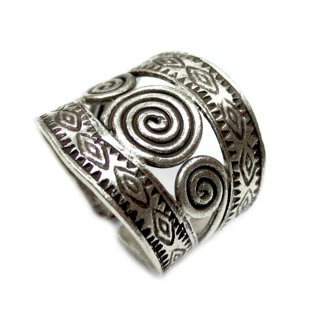 Sterling Silver Ethnic Tribal Gypsy Boho Wide Band Ring, Spirals ...