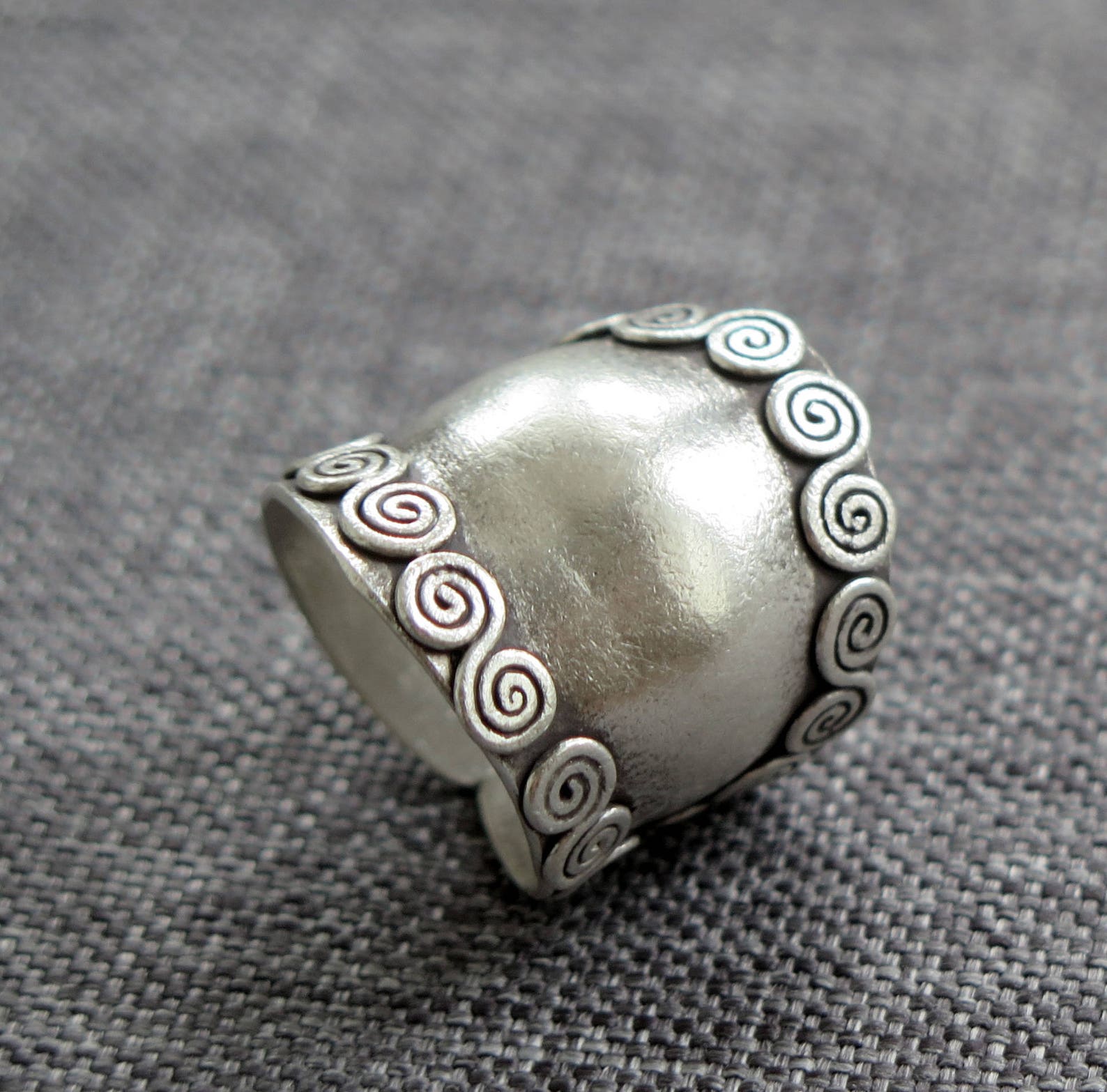 Ethnic Tribal Handmade Sterling Silver Wide Convex Band Ring With ...