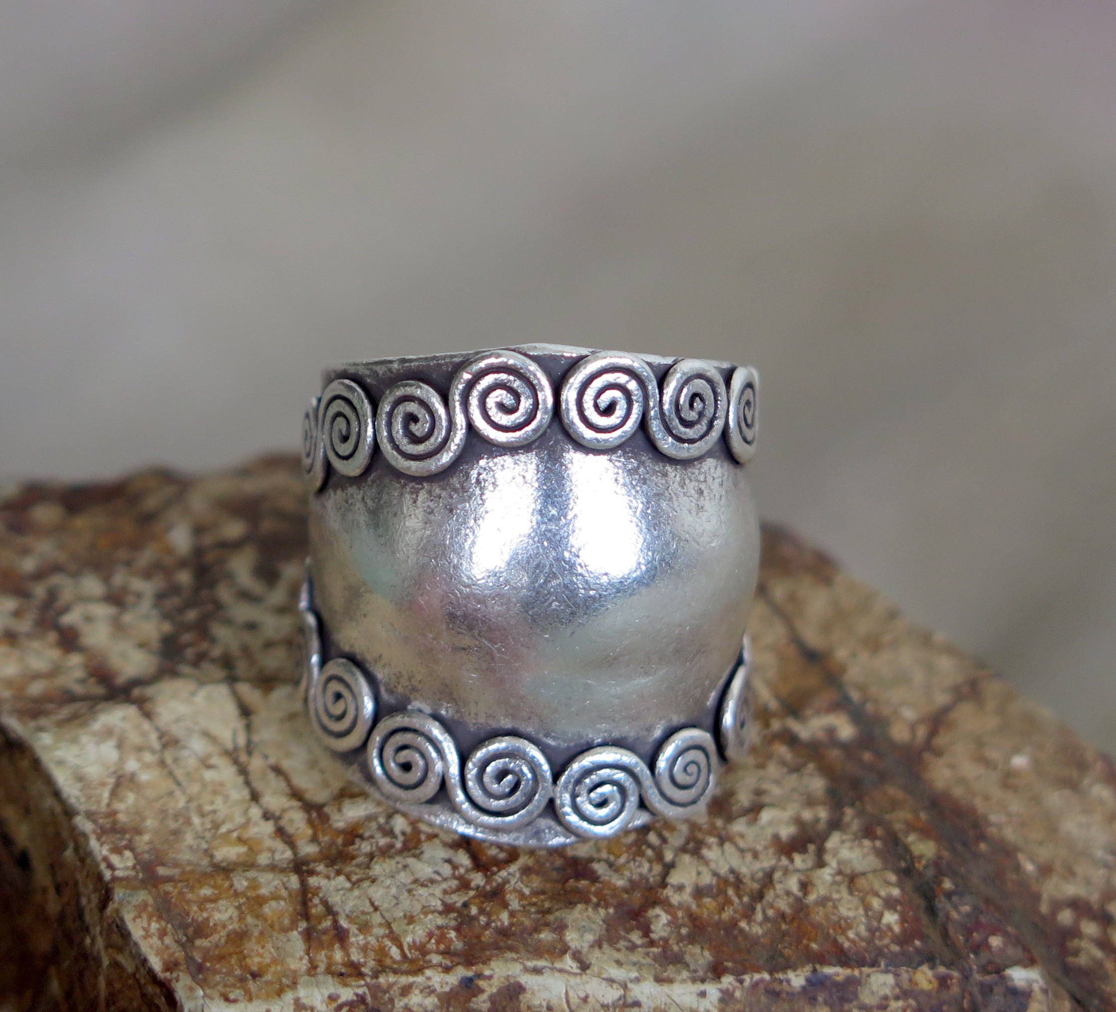 Ethnic Tribal Handmade Sterling Silver Wide Convex Band Ring With ...