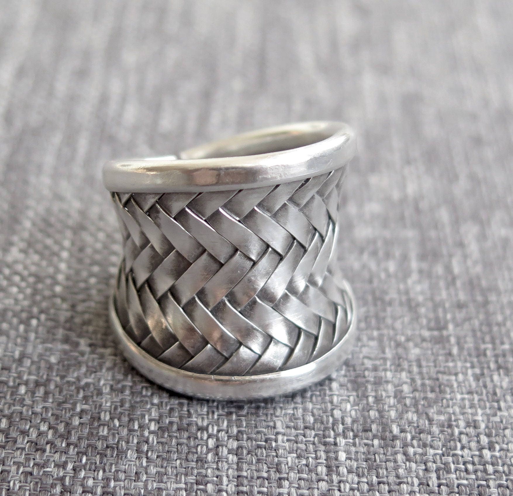 Sterling Silver Braided Wide Ring, Handmade Boho Gypsy Woven Wide Band ...