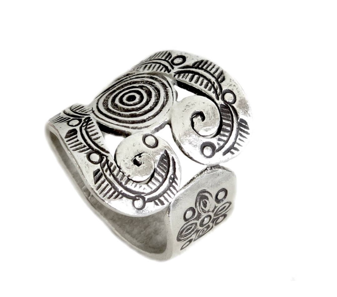 Rustic Handmade Sterling Silver Ethnic Tribal Gypsy Boho Wide Band Wrap ...