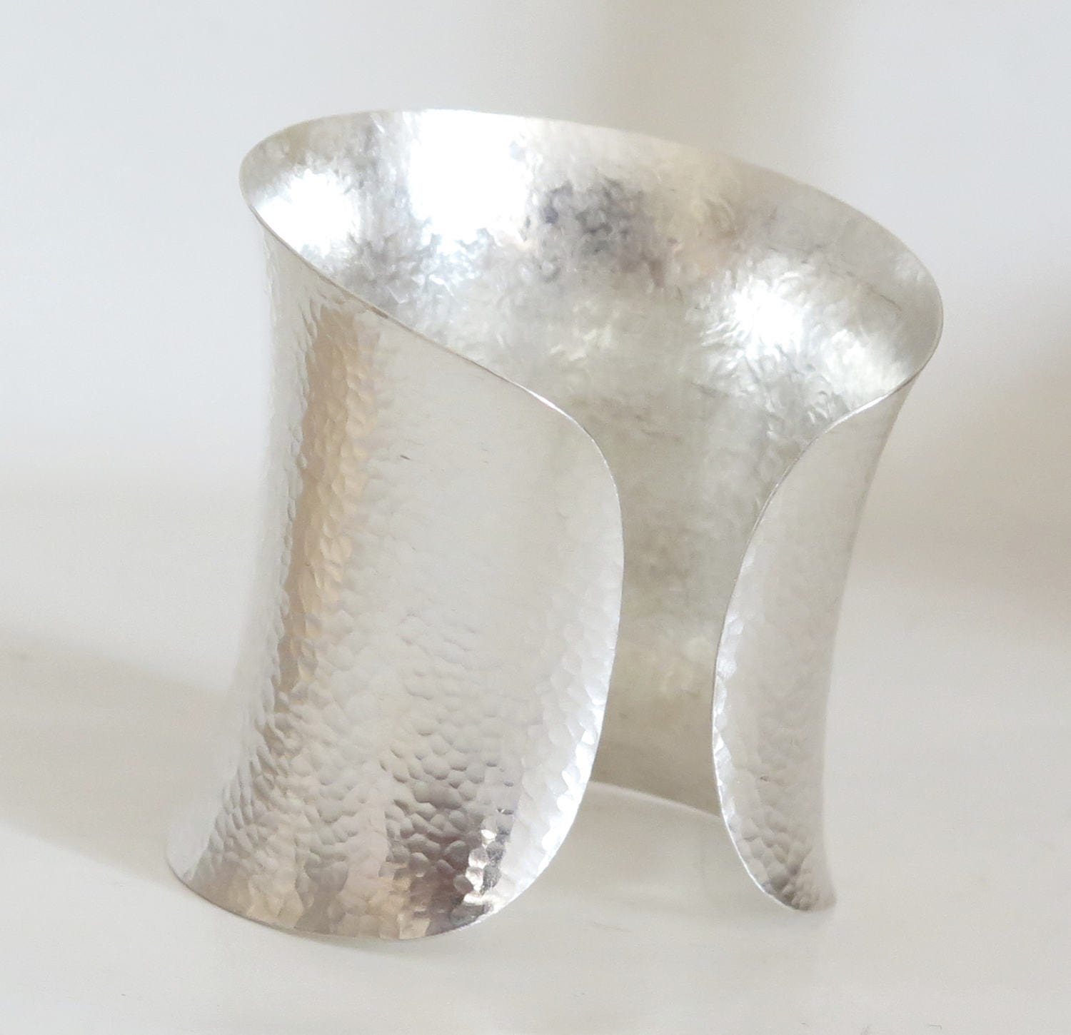 Sterling Silver Extra Wide Cuff Bracelet Hammered Shiny Etsy