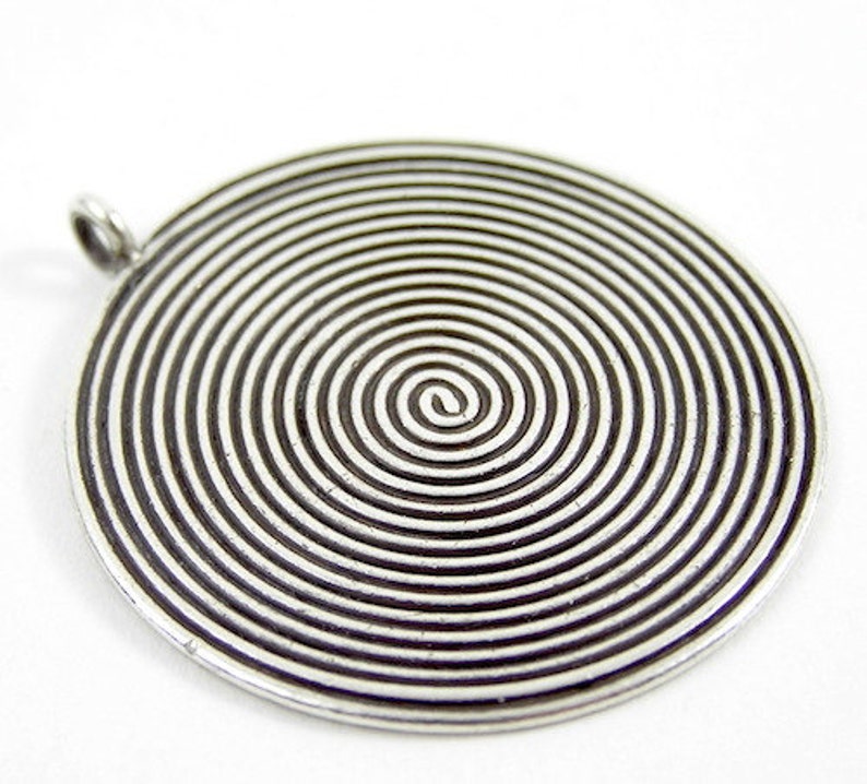 Sterling Silver Pendant Necklace Black Spiral on Disc - Etsy