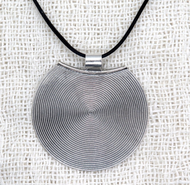 Sterling Silver Large Moon Boho Pendant choker, Black Spiral Disc Women's or Men's , 2 sizes Handmade Gypsy Pendant, Gift For Her or Him image 5