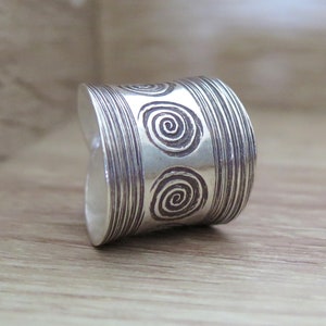 Sterling Silver Wide Band Ring, Handmade Boho Ethnic Tribal Engraved ...