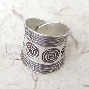 Sterling Silver Wide Band Ring, Handmade Boho Ethnic Tribal Engraved ...