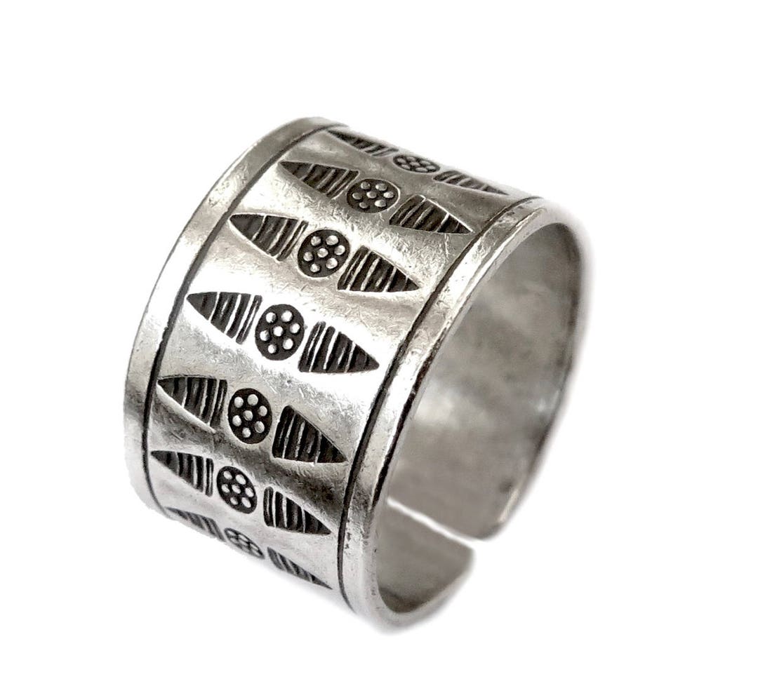 Sterling Silver Wide Band Ring, Boho Tribal Women or Men Handmade Ring ...