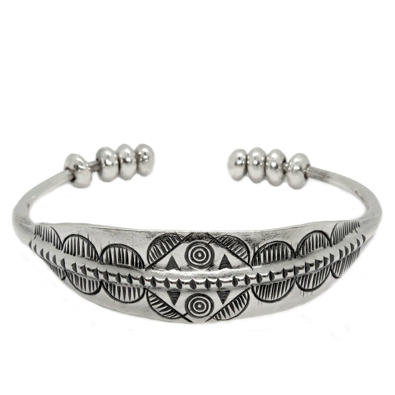 Sterling Silver Boho Cuff Bracelet With Geometric Engraving Etsy