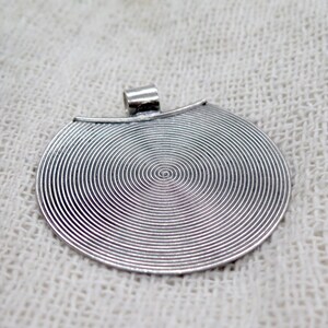 Sterling Silver Large Moon Boho Pendant choker, Black Spiral Disc Women's or Men's , 2 sizes Handmade Gypsy Pendant, Gift For Her or Him image 2