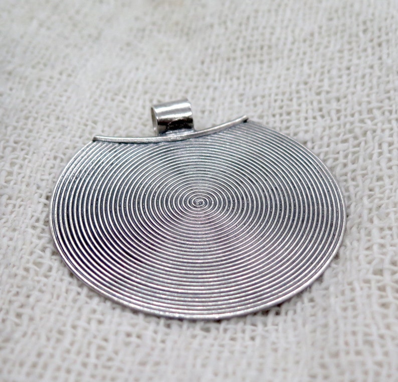 Sterling Silver Large Moon Boho Pendant choker, Black Spiral Disc Women's or Men's , 2 sizes Handmade Gypsy Pendant, Gift For Her or Him image 2