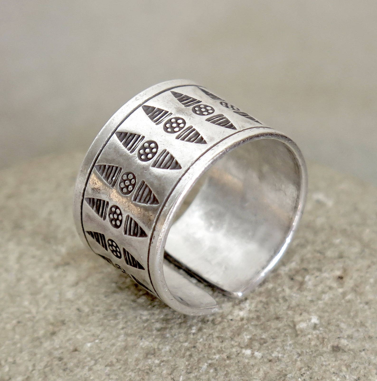 Sterling Silver Wide Band Ring, Boho Tribal Women or Men Handmade Ring ...