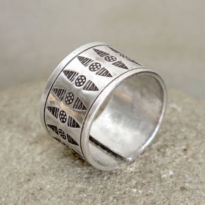 Sterling Silver Wide Band Ring, Boho Tribal Women or Men Handmade Ring ...