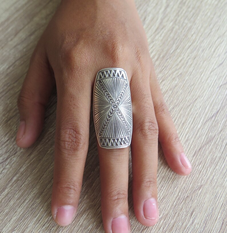 Sterling Silver Long Boho Statement Ring Handmade Tribal Etsy