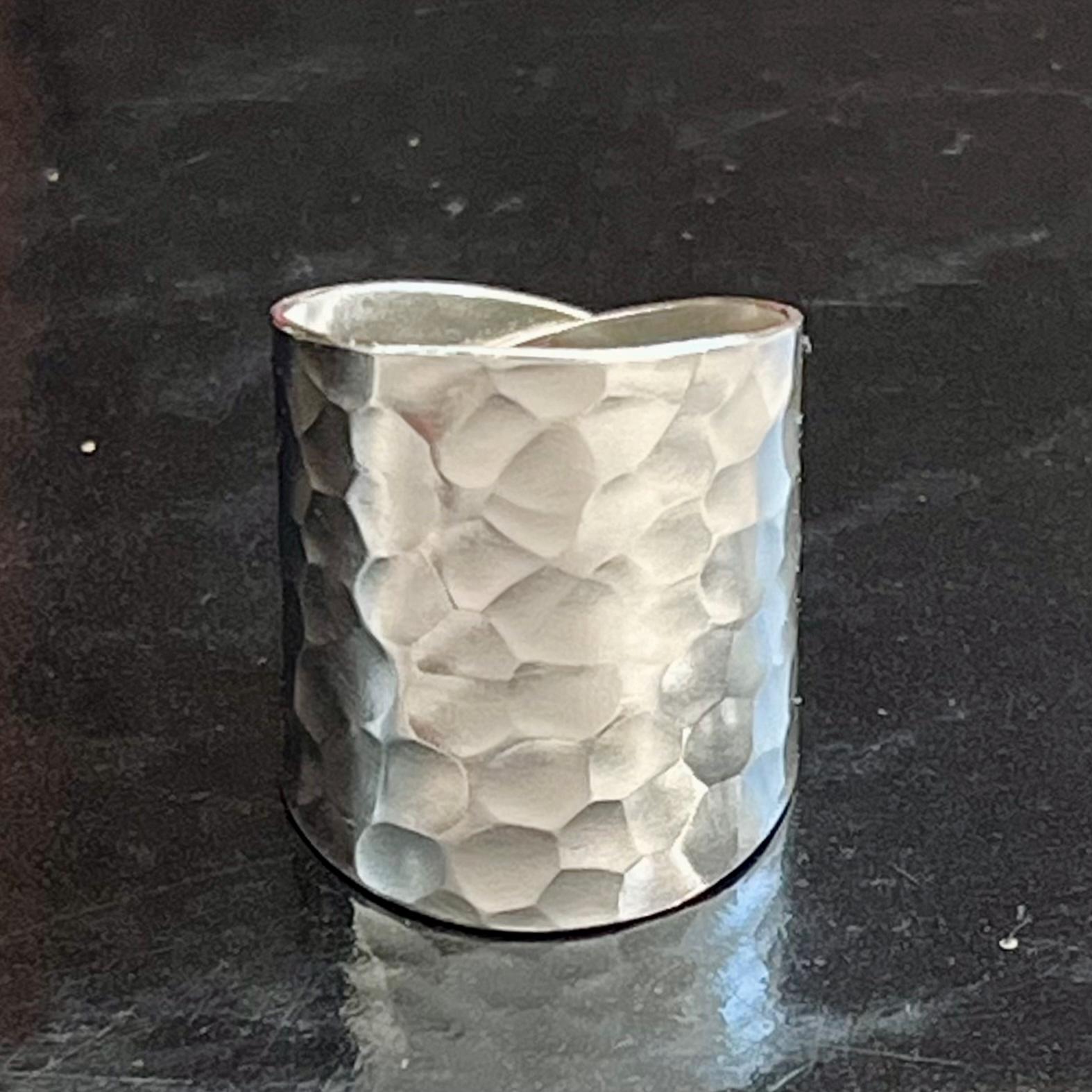 Hammered Sterling Silver Wide Band Ring, Handmade Shiny Classic Silver ...