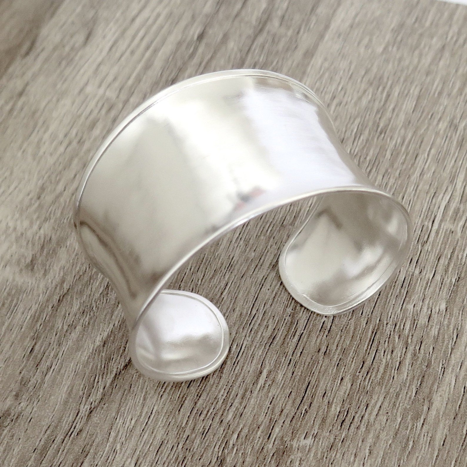 Sterling Silver Wide Statement Cuff Bracelet Plain Semi Shiny Etsy