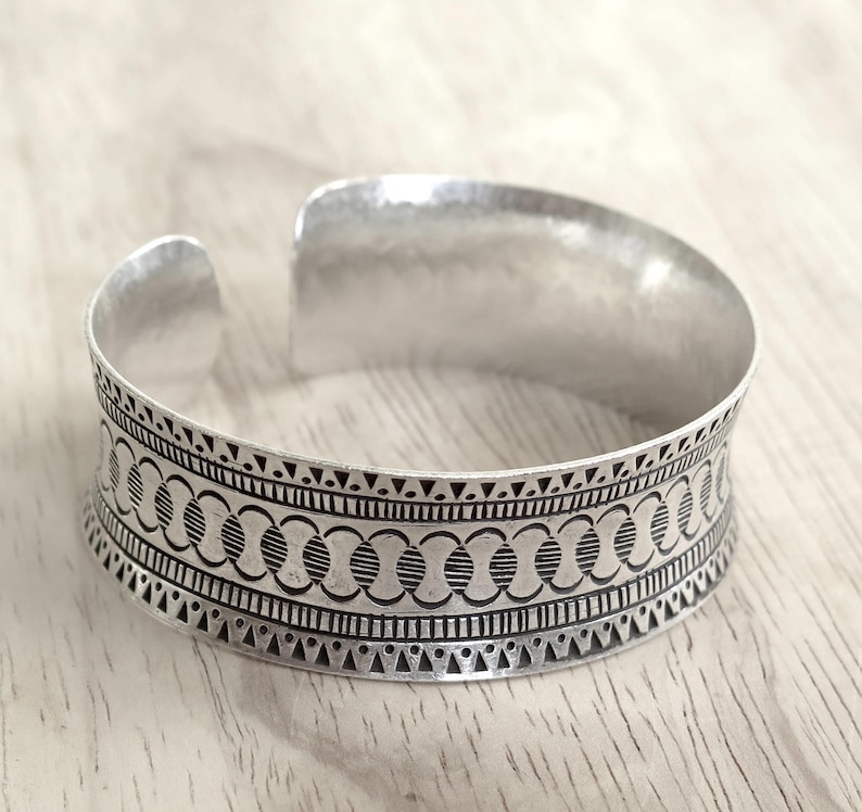 Sterling Silver Wide Cuff Bracelet Decorated With Geometric - Etsy