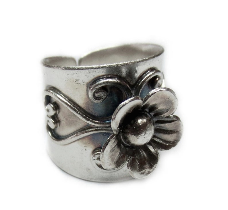 Sterling Silver Wide Band Flower Statement Ring Handmade Etsy