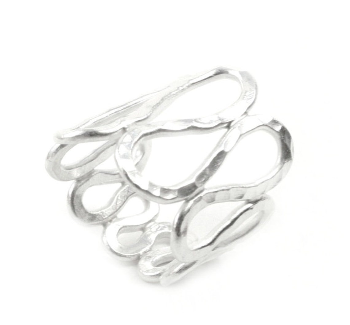 Handmade Hammered Sterling Silver Wide Infinity Ring, Long Curvy Zigzag ...