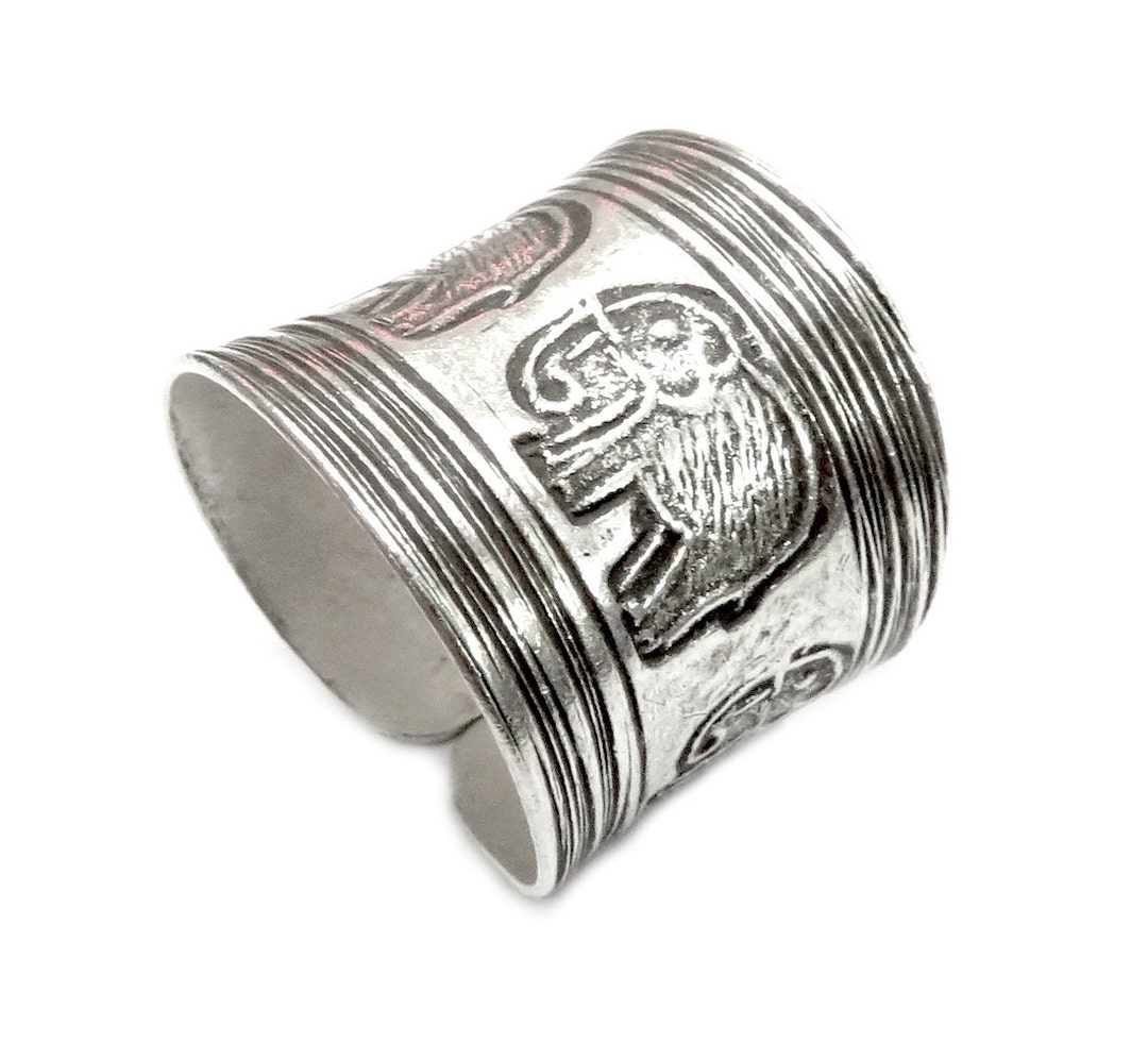 Elephant Sterling Silver Wide Band Ring, Handmade Rustic Tribal Hippie ...