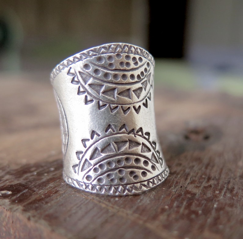 Sterling Silver Wide Band Hippie Boho Ring With Geometric Etsy
