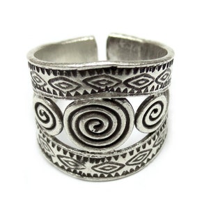Sterling Silver Ethnic Tribal Gypsy Boho Wide Band Ring, Spirals ...