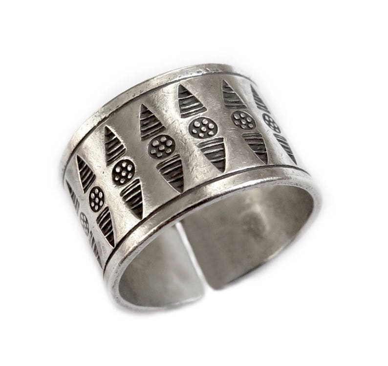 Sterling Silver Wide Band Ring, Boho Tribal Women or Men Handmade Ring ...