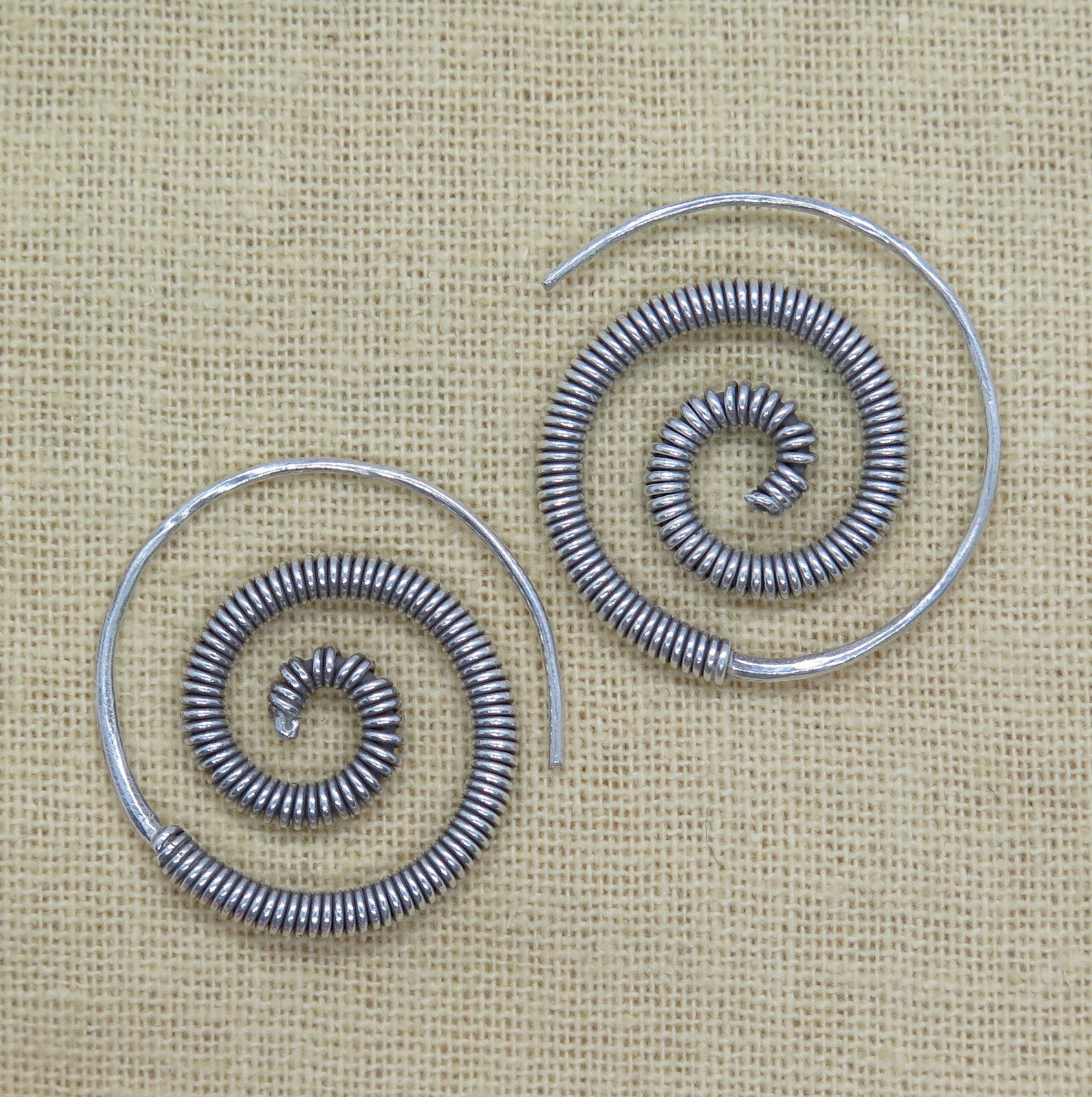 Sterling Silver Wire Spiral Hoop Earrings Handmade Tribal Etsy