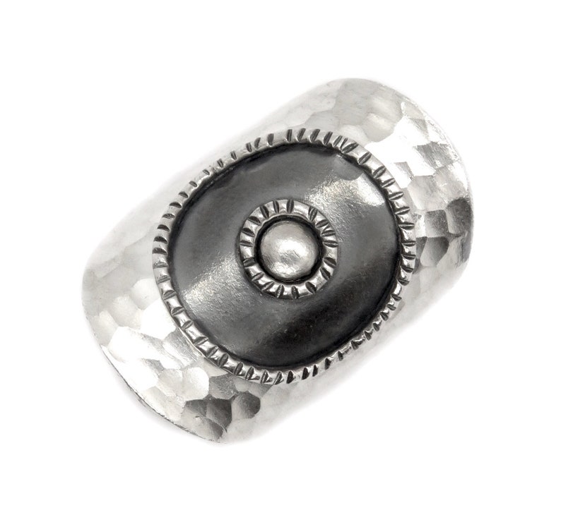 Handmade Hammered Silver Wide Wrap Band Ring Dark Black center Sterling Silver Long Boho Statement Ring also as Thumb ring Adjustable
