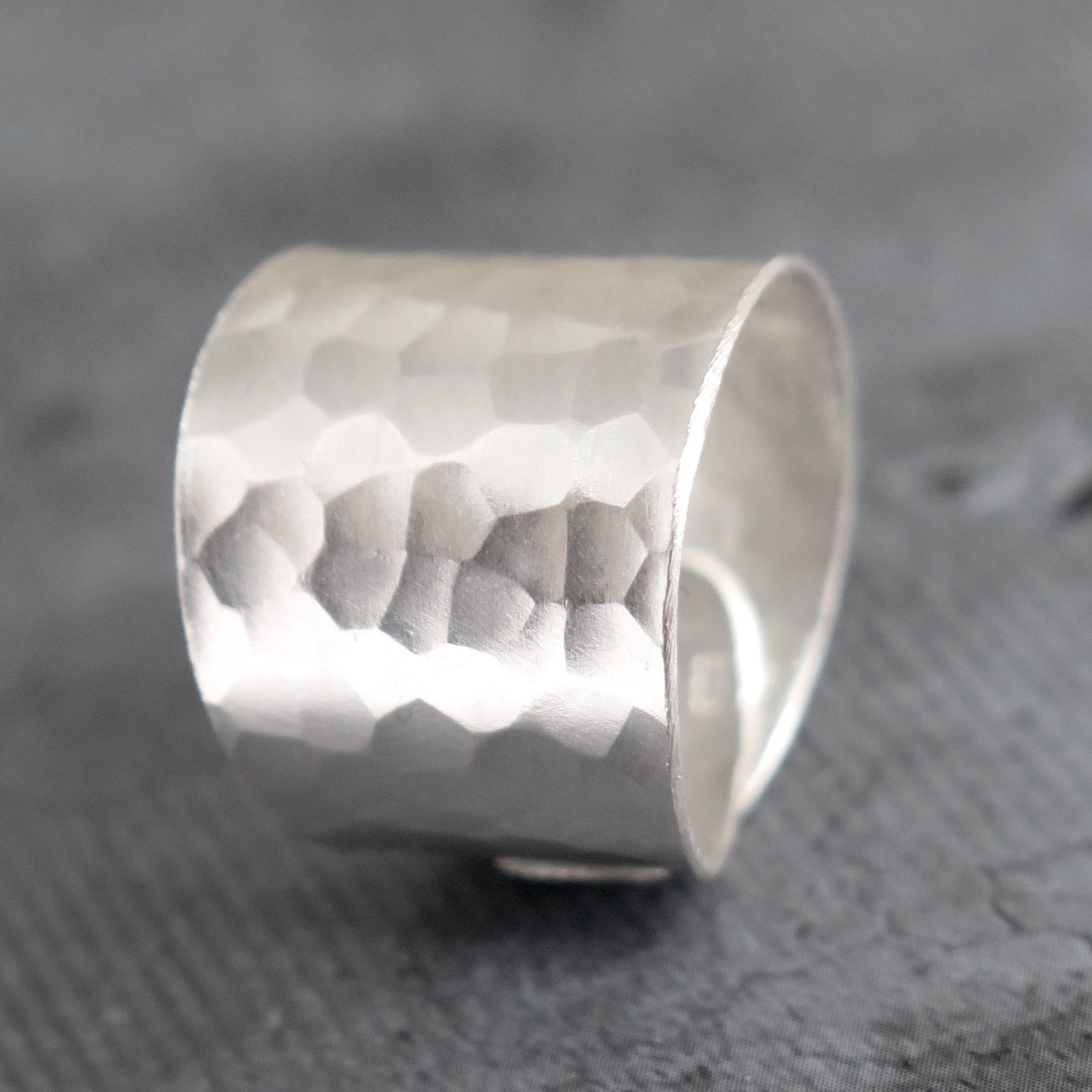 Hammered Sterling Silver Wide Band Ring, Handmade Shiny Silver Wrap ...
