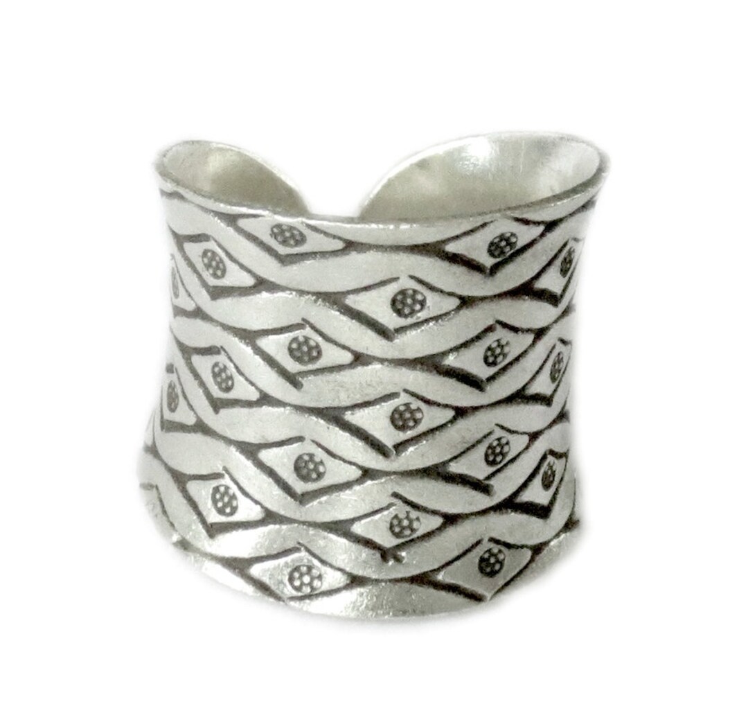 Sterling Silver Wide Band Ring, Handmade Engraved Ethnic Silver Cuff ...